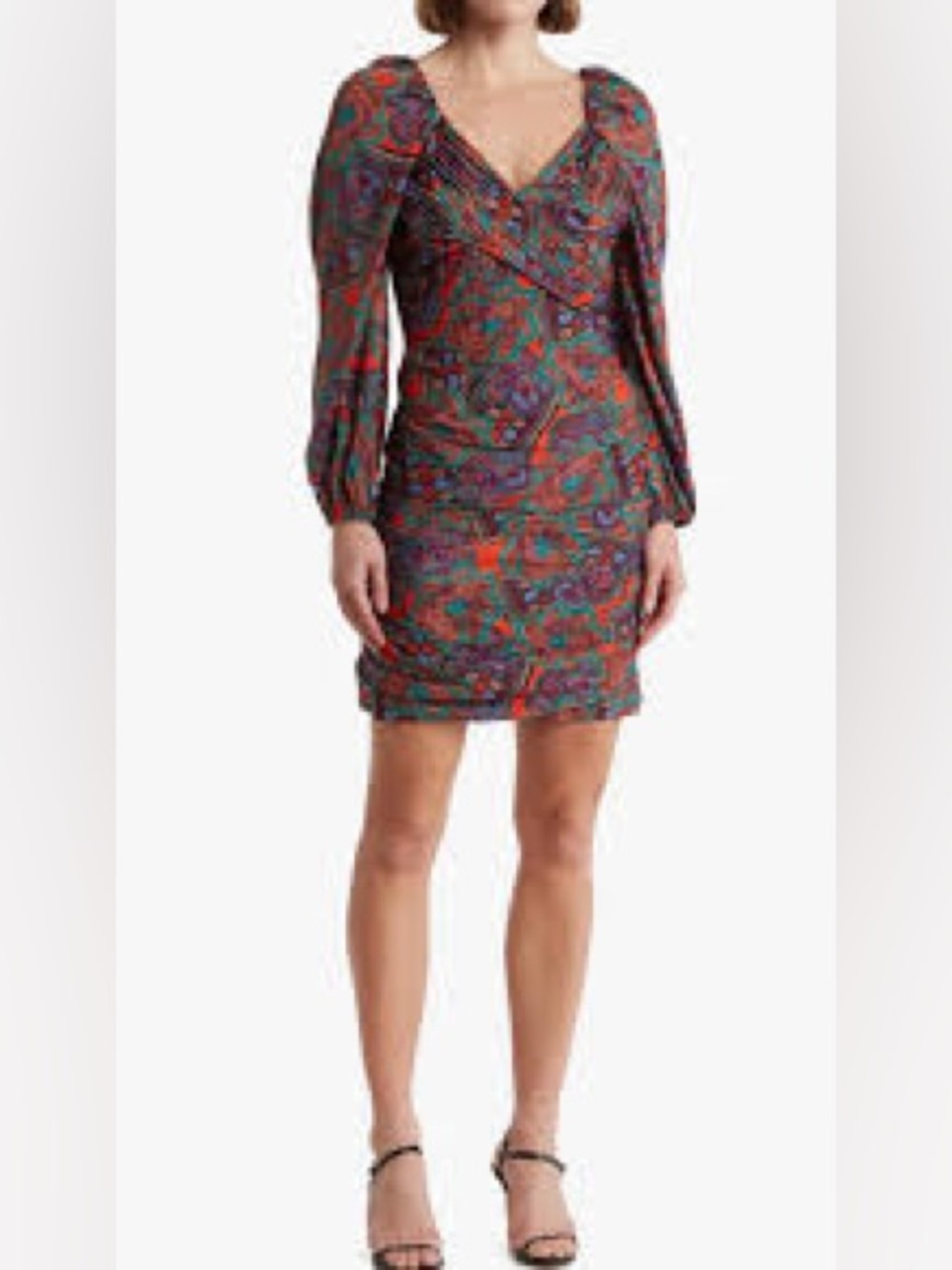Veronica Beard Paisley-Print Wrap Mini Dress in Red, Green & Purple